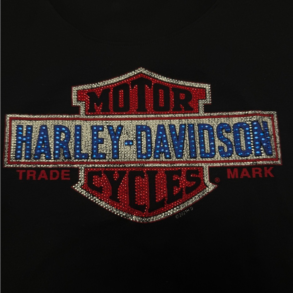 Rhinestone Harley-Davidson Women's Black Graphic Tee - Picture 2 of 4
